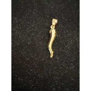18k Gold Filled Italian Horn Cornetto Pendant Charm Good Luck Talisman Mens